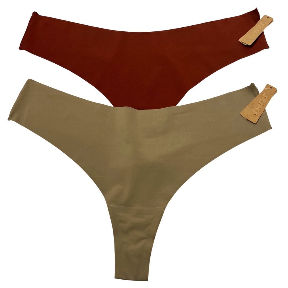SKIMS Naked Dipped‎ Thong Lot of 2 Desert + Saffron 2X